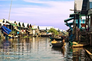 Homes on stilts on the floating village of Kampong Phluk Floating Village