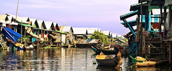 Homes on stilts on the floating village of Kampong Phluk Floating Village