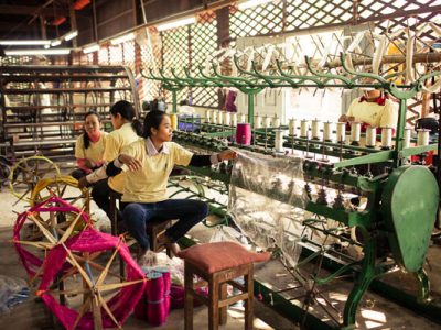 Silk weaving in Angkor Silk Farm, Vacation in Cambodia