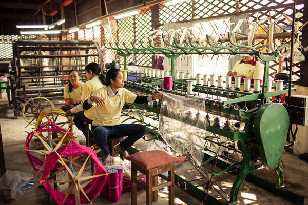 Silk weaving in Angkor Silk Farm, Vacation in Cambodia 