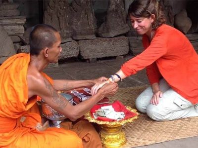 monk blessing in Ang Kor Wat, Cambodia vacations